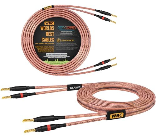 WORLDS BEST CABLES Van Damme 2 x 4.00 mm2 (2x 12AWG) - 2.5 Meter – 99.99% UP-LCOFC Figure-8 Audiophile Hi-Fi Speaker Cable Pair w/Eminence Gold Plated Banana Plugs