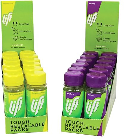 Lift Fast-Acting Glucose Energy Juice Shots, Very Berry & Lemon & Lime, 12 Pack of 60 ml Bottles, 2 Pack
