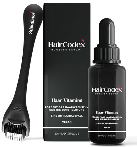 HairCodex Booster Serum 1x 50ML - Haarwuchsmittel, 1x HC Stimulator Dermaroller, Biotin und Keratin, Haarwachstum ohne Minoxidil, Haare oder Bart, erblich bedingten Haarausfall, Männer und Frauen