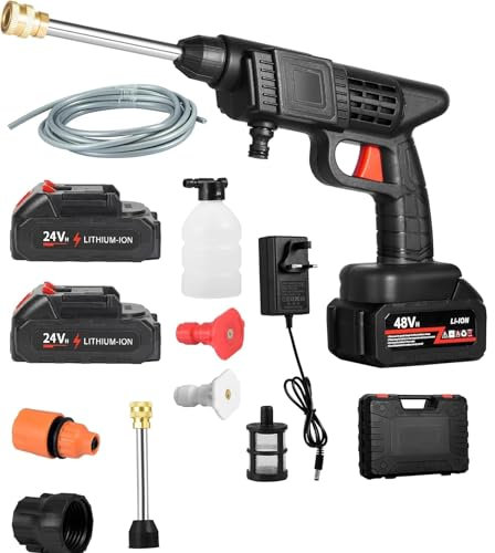High Pressure Cordless Car Washer Water Gun 2000W 90Bar Jet Wash Cleaner + 48V & 24V Battery 22000mAh