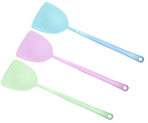 Jorzer Tapette à mouches en plastique pour intérieur et intérieur - Contrôle manuel - Robuste - Avec long manche - 3 pièces