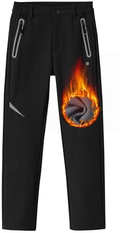 Pantaloni da Equitazione da Bambini e Ragazzi Pantaloni Softshell Ragazzo Pantaloni Trekking Bambino Pantaloni Escursionismo Nero-C 140-152