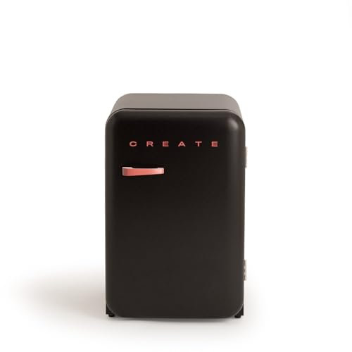 CREATE / RÉTRO FRIGO 83.5 ARGENT/Réfrigérateur noir avec poignée brique / 98W, basse consommation, 2 étagères, régulateur de température, porte-bouteilles, 56x54x84cm.