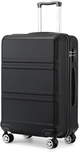 Kono Lightweight 4 Wheel ABS Hard Shell Medium Suitcase Sturdy 24 Trolley Travel Hand Carry-On Luggage with TSA Lock,(Black, Medium 24)