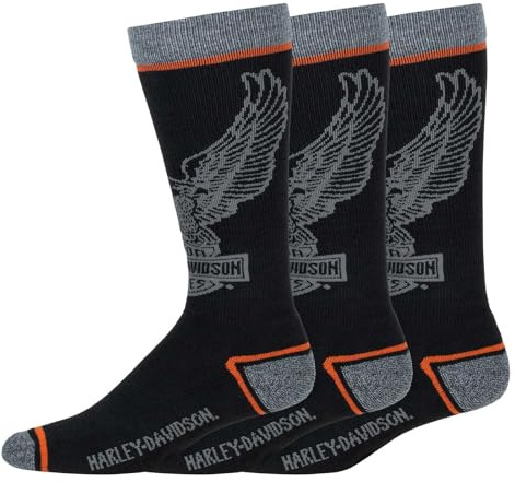 Harley-Davidson Men's 3-Pack Eagle Logo Mid-calf Wicking Riding Socks - Black