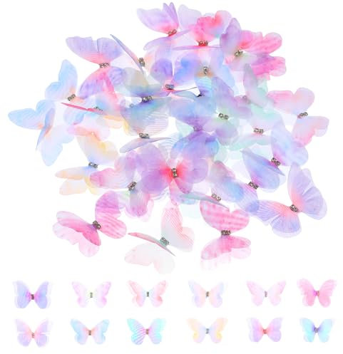 salbsever 36 Stücke Organza Stoff Schmetterling, 3D Schmetterlinge Deko Durchscheinender Chiffon Schmetterling für Scrapbooking, DIY Haarspange, Gepäck, Wand und Fenster Dekoration