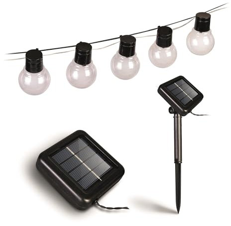 Suprema, Catena Luminosa Esterno Solare 5m, 20 Luci LED, Pannello Solare, Giochi di Luce, Sensore Crepuscolare, USB-C, IP44, Autonomia 6-8 Ore