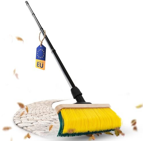 Novaliv Escoba premium con mango de 50 cm, cepillo especial de cerdas curvas, ideal como escoba de jardín, escoba rascadora, escoba de césped artificial, ideal para camping, escoba de calle, escoba de