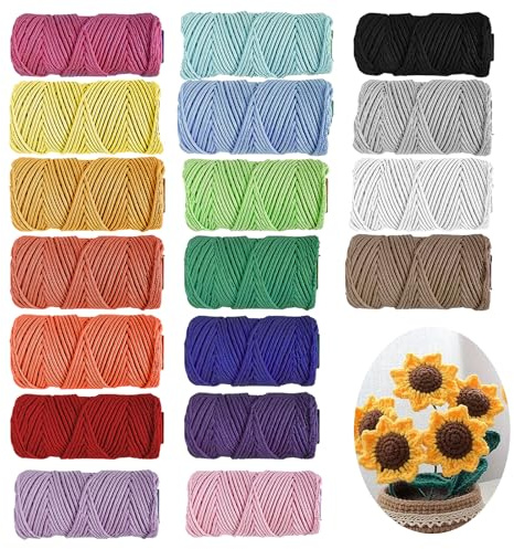 18 Unidades de Hilo de macramé de 2 mm x 30 m, Hilo de algodón, Cuerda de algodón, Juego de macramé, Juego para Manualidades, Manualidades, Punto