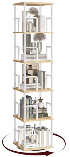MAHANCRIS Bücherregal mit 5 Ebenen, Drehregal Regal mit Buchstützen, 30 x 30 x 158,7 cm, Standregal für Kleine Räume, Industrie-Design, für Wohnzimmer, Schlafzimmer, Weiß ABKBN1601