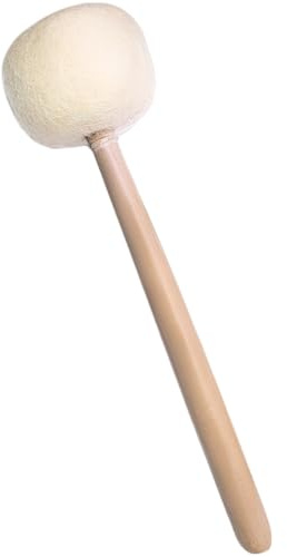 Handgjorda klangskålspanna, medelstor, vitt ullfilthuvud, stabilt trähandtag, 30 cm längd, 7,5 cm huvud, för ljudarbete, meditation, yoga, avkoppling