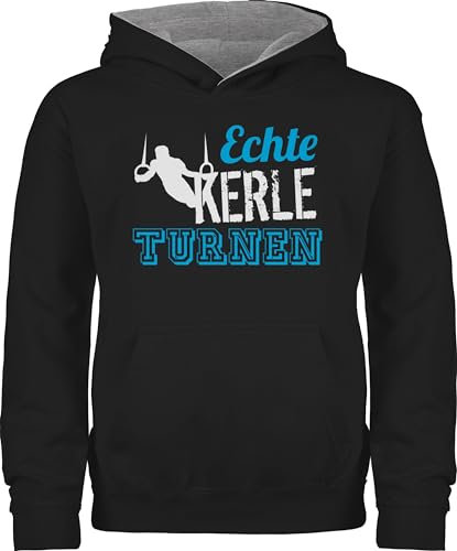 Shirtracer Pullover Kinder Hoodie Jungen Mädchen - Sport Kleidung - Echte Kerle Turnen - 152 (12/13 Jahre) - Schwarz/Grau meliert - Turner 25. Geburtstag Turn Pulli Jungs männer Hoody