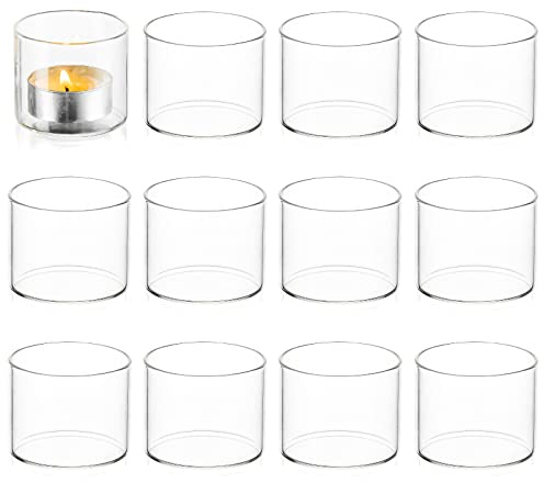 Votive Tea Light Candle Holders - Mini Clear Glass Tealight Holder as Candlelit Dinner Party Events Birthday Wedding Reception Centerpiece Decor Accessories, 10pcs+Extra 2
