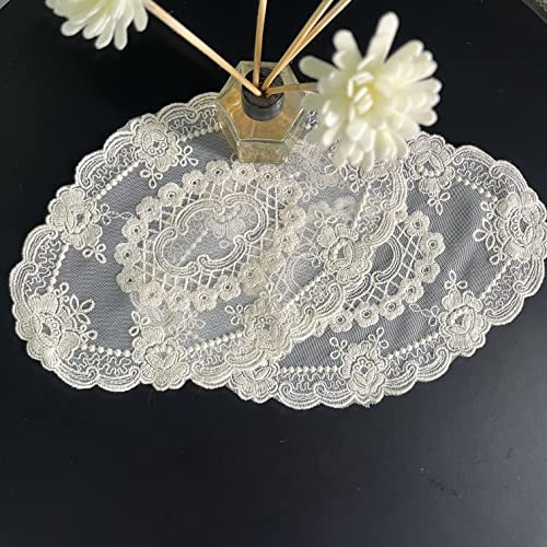 2 Stück weiße Retro Stickerei Spitzen Tischsets, französische Exquisite Blume bestickte Tischmatte, Vintage-Tassenmatte, Vasenmatte für Heimdekoration, gebrochenes (18 cm x 27 cm)
