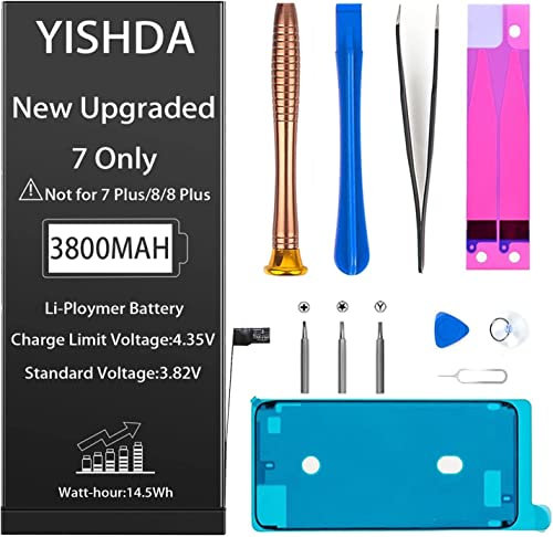 Battery for iPhone 7, YISHDA 3800mAh High Capacity Replacement Compatible with iPhone 7 Battery A1660 A1778 A1779 with Professional Repair Tools Kit and Installation Manual
