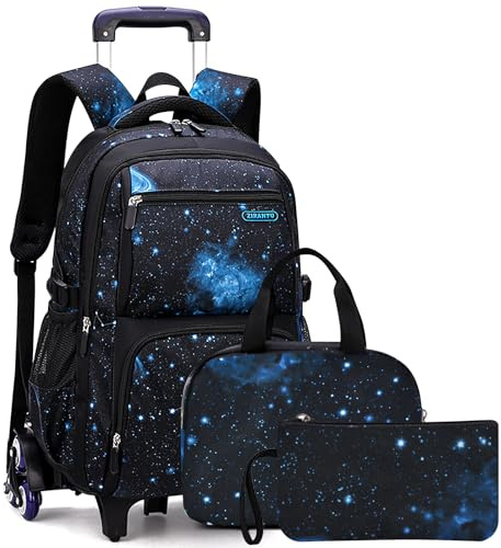 Voici et Voila Zaino con Ruote Scuola Zaino Trolley Borsa Scuola Elementare Zaini Bambina Ragazzi Media Zainetti Bambini con Rotelle Valigie Primario Secondario Cielo 30x23x46cm