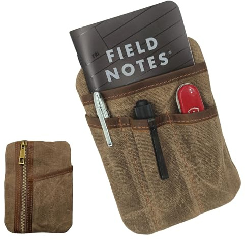 EDC Pouch 6 Pockets Organizer Waxed Canvas and Leather EDC Wallet Pocket Pouch for Men Women Vintage Brown