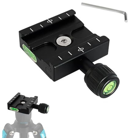 Taicols Abrazadera de trípode compatible con Arca Swiss de 50 mm, con nivel de burbuja, abrazadera de liberación rápida QR-50N, adaptador de 1/4 3/8