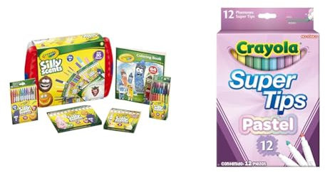CRAYOLA Silly Scents Colouring Tub - Over 50 Scented Crayons, Markers & Pencils | & Pastel SuperTips Washable Markers, Assorted Colours