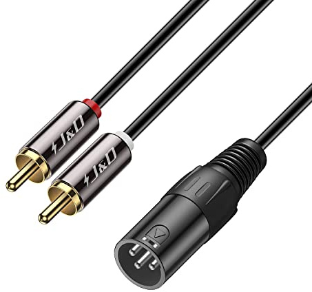 J&D XLR a 2 RCA Cavo Patch Y Spinotto, PVC Sgusciato Unbalanced 2x Cinch Maschio a XLR Maschio Audio Stereo Adattatore Cavo di Interconnessione per Altoparlante Condensatore Microfono Mixer AMP, 0,9m