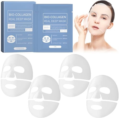 4 Stück Deep Collagen Mask,Kollagen Maske,Bio Collagen Face Mask,Collagen Film Hydrating Anti-Wrinkle Lifting Peel off Mask Feuchtigkeitsspendende Gesichtsmaske