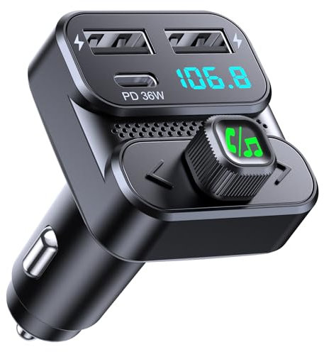 Mohard Bluetooth 5.3 Auto Adapter mit PD 36W + Dual USB Anschluss Schnellladegerät, Freisprechanlage für Auto mit Sprachassistent & HiFi-Sound, Rückprallknopf