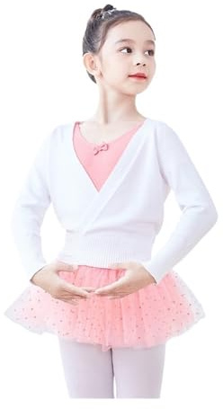 JMORCO Scaldacuore Danza Autunno Inverno Caldo Manica Lunga Cintura in Vita Maglione Bambino Ragazze Bambini Balletto Danza Avvolgente Top Incrociati(White,160)