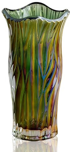 Glass Flower Vase, Large Tall Crystal Coloured Flower Vases, Colorful Flower Vase Plant Container, for Home Dining Table, Gift Wedding, Housewarming Party (Colorful Green)