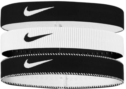 Nike Men's Flex Classic Wide Headbands 3-Pack Headbands Running Fitness Training Sports Hairband Set Wide, Black/White/Black, One Size