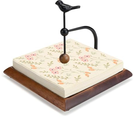 Napkin Holder with Bird-Shaped Handle Flat Napkin Dispenser Wooden Base | Paper Towel Rack for Storing & Using Paper & Cocktail Napkins in Kitchen Dining Table Café Bar (Without Spice Rack)