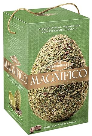 Condorelli Magnifico Uovo di Cioccolato al Pistacchio con Pistacchi Tostati 130g - Specialità Artigianale Pasquale con Pistacchi Croccanti – Elegante Scatola Verde 130g
