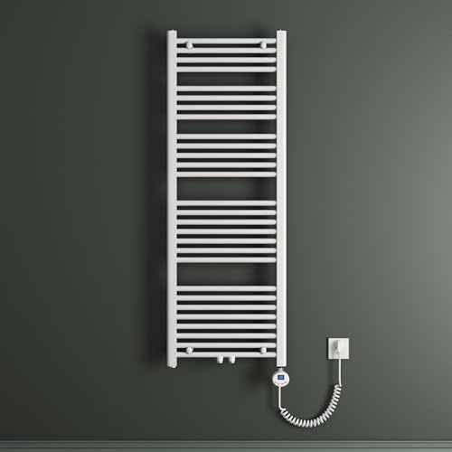 Mai & Mai Scaldasalviette da bagno, 60 x 140 cm, bianco, scaldasalviette per corrente, collegamento laterale, radiatore tubolare con barra riscaldante 800 W