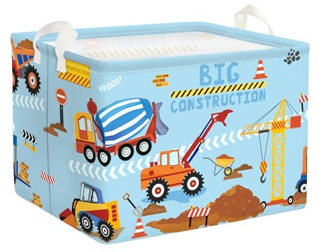 HUUMONSS Grande Cesta Porta Biancheria Bambini Veicolo da Costruzione Pieghevole Cestini Portaoggetti Giocattoli Vestiti per Bagno Cameretta, Escavatore, 36L