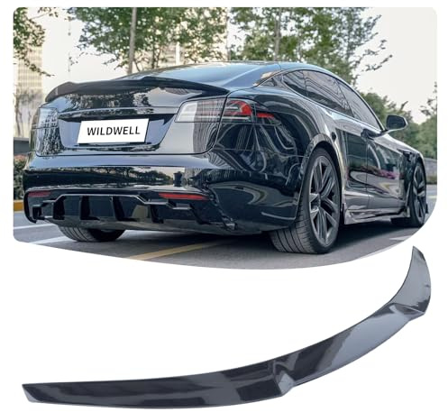 WildWell Rear Trunk Spoiler Compatible with 2012-2026 Tesla Model S, Rear Spoiler Lip Wing Exterior Accessories Glossy Black