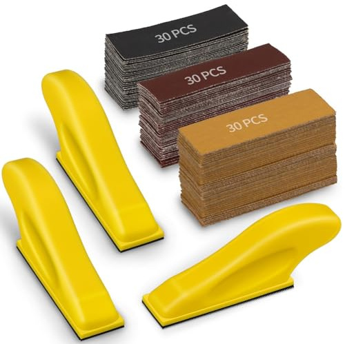 Puthernm Mini Micro Gator Detail Sander 3 Pack with 90 Sheets Sandpaper Finger Sander for DIY Crafts Wood Finishing