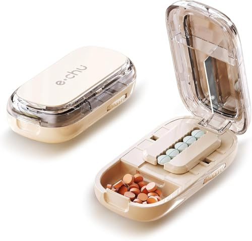 lrgnixs Coupe-comprimés - Séparateur de comprimés avec 4 compartiments - Pratique - Avec compartiment de rangement pour les voyages et les animaux domestiques - Séparateur de médicaments précis pour