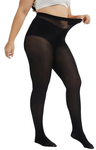 LOFIR Medias Talla Grande Mujer: Pantys y Leotardos 80 Denier Opacas de Cintura Alta de Suave Microfibra para Mujer Curvy 1 Par XL-XXL Negro