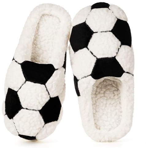 Gaatpot Zapatillas de Estar Invierno Mujer Hombre Pantuflas Peluche Cálido Comodidad Interior Slippers Forma de pelota creativa,Fútbol blanco,44/45(290)
