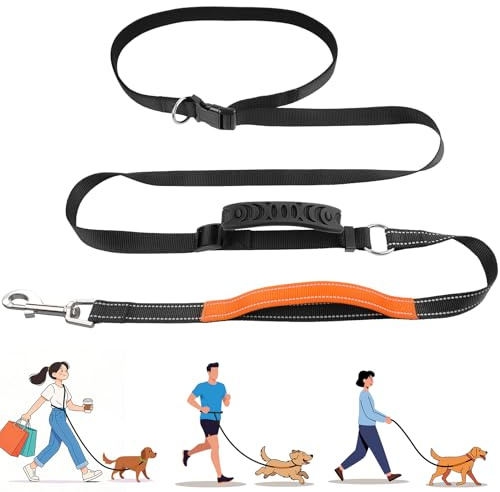 X XBEN Multifuncional Correa para Perro Manos Libres con Doble Manija, Correa de Cintura Ajustable (0,8-2,35M) para Perros Grande, Mediano y Pequeño, Cuerda Perro Correa para Correr, Caminar y Trotar