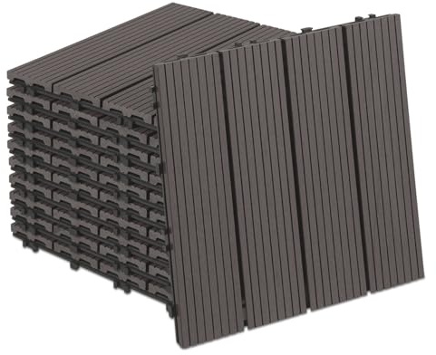 Vkechh WPC terrassplattor 30 x 30 cm i brun, 22 stycken (2 m²) med klicksystem, fuktbeständiga balkongplattor i träutseende, väderbeständig utomhusgolvbeläggning (WPC-kakel)