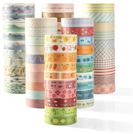 IONEKIUK 60 Rolls Washi Tape Set 10mm Decorative Craft Tape