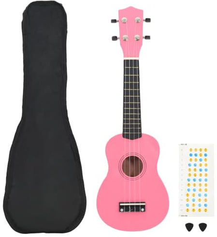 Runheo Ukulélé soprano avec sac pour enfants, rose, 53,3 cm, en tilleul, 2 médiators et échelle de son, instrument à cordes pour débutants, enseignement, exercice, concert