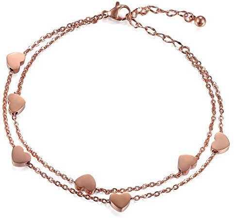 Cupimatch Damarmband hjärtan armkedja armsmycke fotkedja, dubbelt halsband armband för kvinnor flickor armband silver, roséguld .., 18 centimeters, Rostfritt stål, utan sten
