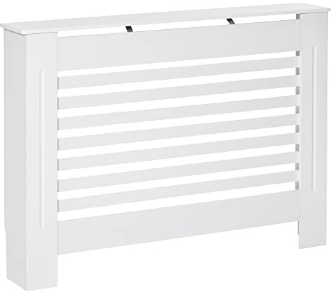 HOMCOM Cache-radiateur Couverture radiateur Design à Lattes Panneau Cabinet pour Salon Cuisine Chambre Couloir dim. 112L x 19l x 81H cm MDF Blanc
