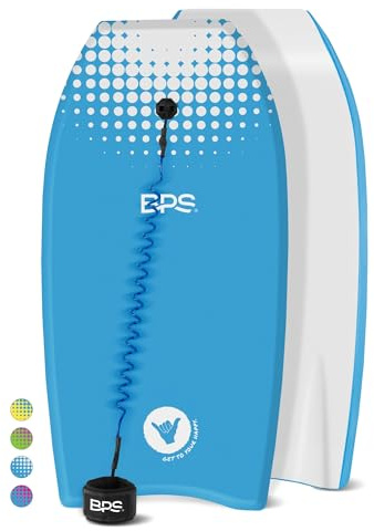 BPS 'Shaka' Lightweight Body Board - EPS Core Bodyboard with Wrist Leash for Beach Pool Surfing Kids Teens Adults (Blue White, 37 Inch)