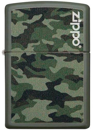 ZIPPO - Camo and Zippo Design – Basis Green Matte – Essence Feuerzeug Winddicht, nachfüllbar, in Einer Geschenkbox von hoher Qualität 60004363 Normal