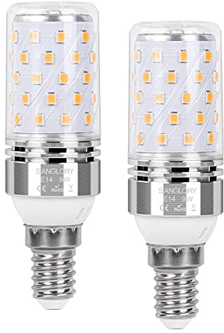 SanGlory LED-Leuchtmittel E14, 9 W entspricht 80 W, Warmweiß 2700 K, 950 Lumen, AC 175-265 V, LED-Leuchtmittel mit E14-Edison-Sockel, nicht dimmbar, 2 Stück