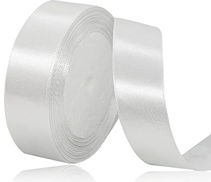 Weiss Satinband 25mm x 22 Meters Schleifenband Weiß Geschenkband Dekoband Stoffband für Geschenk, Basteln, Nähprojekte, Haarschleifen, Brautstrauß, Hochzeits Dekoration