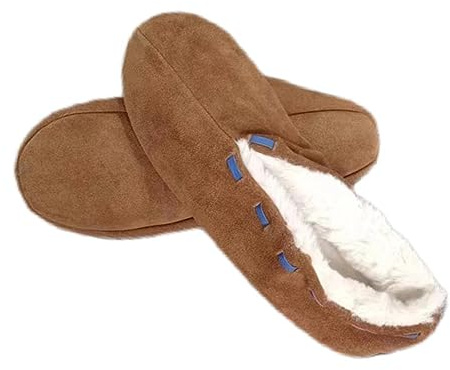 MaxW Pantoufles d'hiver pour femmes et hommes en peluche Chaussures de lit douces Chaudes Pantoufles en cuir espagnol Chaussons en peau de vache Mocassins, marron, 41 EU
