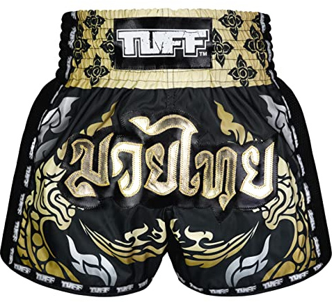 Tuff Sport Retro-Muay-Thai-Shorts, Box-Shorts, klassisch, schmaler Schnitt, MMA, Kickboxen, Workout-Set, Kleidung, Training, Tuf-msc107-blk, Groß